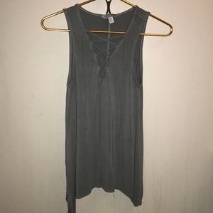 Lace up blue/gray tank top